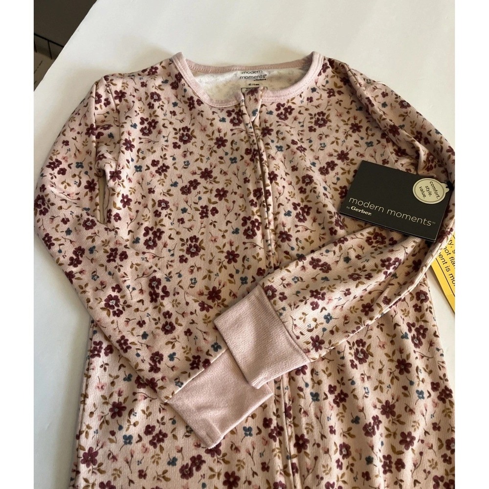 Gerber Zipper Sleeper Girl 4T Floral Rose NWT Long Sleeve Cotton One Piece